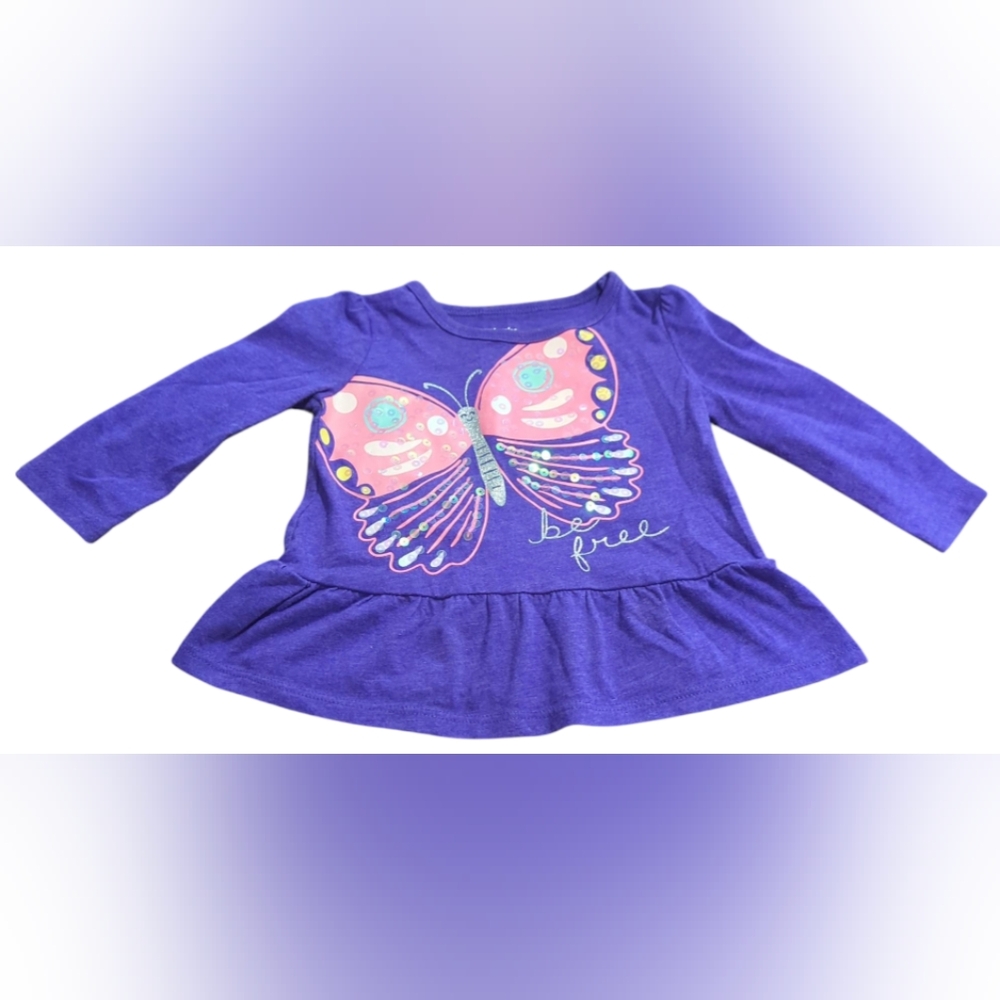 Carter's Purple Long Sleeve Top With Butterfly Design Size 9 Months.